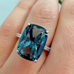 Blue Crystal Zircon Silver Plated Ring Size 8